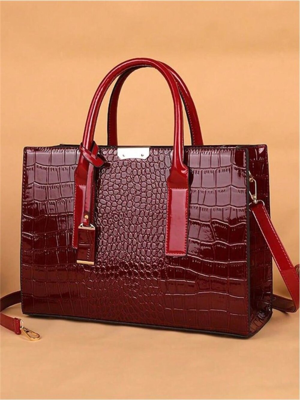 lNew Crocodile Pattern Large Handbag Square Bag Ladies Tote Bag